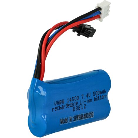vhbw Batería recargable compatible con SM-2P clavija (m) para modelismo por ej. coche carreras, avión (500mAh, 7,4V, Li-Ion, 54 x 28 x 14,5mm)