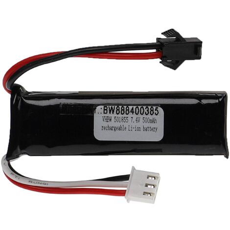 vhbw Batería recargable compatible con SM-2P clavija (m) para modelismo por ej. coche carreras, avión (500mAh, 7,4V, Li-poli, 61 x 19 x 11mm)