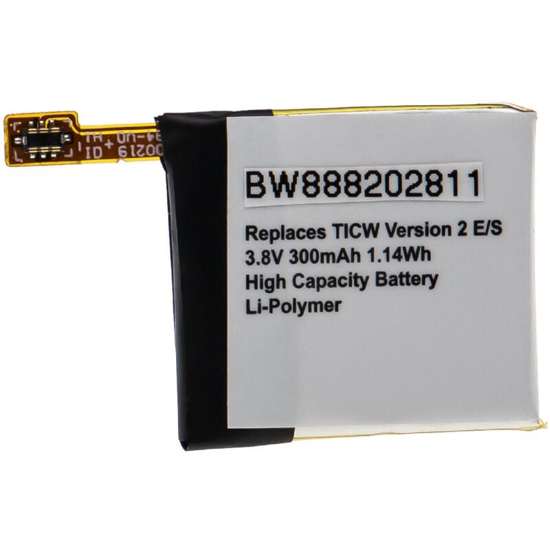 

Batería recargable compatible con Ticwatch E2, S2 smartwatch, reloj de actividad (300 mAh, 3,8 V, polímero de litio) - Vhbw