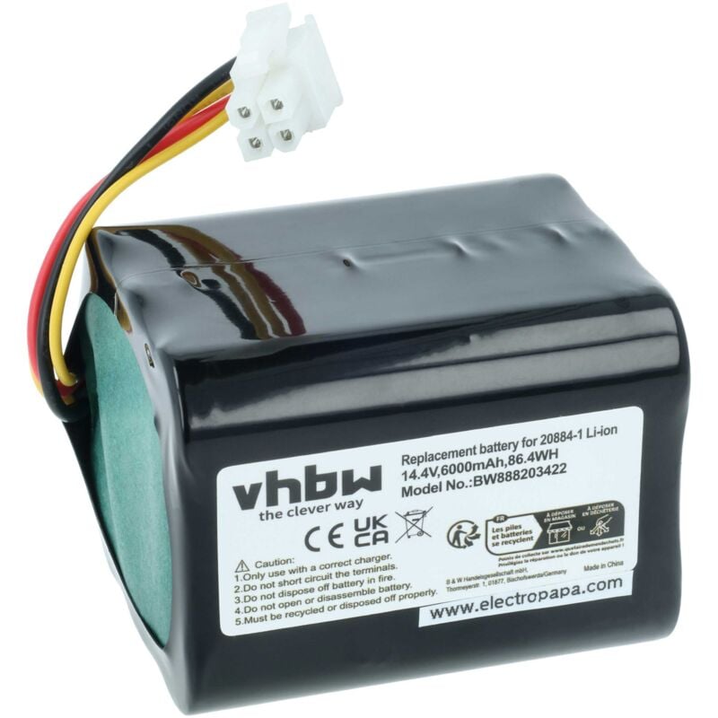 

Batería recargable compatible con Vorwerk kobold VR200, VR300 aspiradora, robot limpieza (6000 mAh, 14,4 V, Li-Ion) - Vhbw