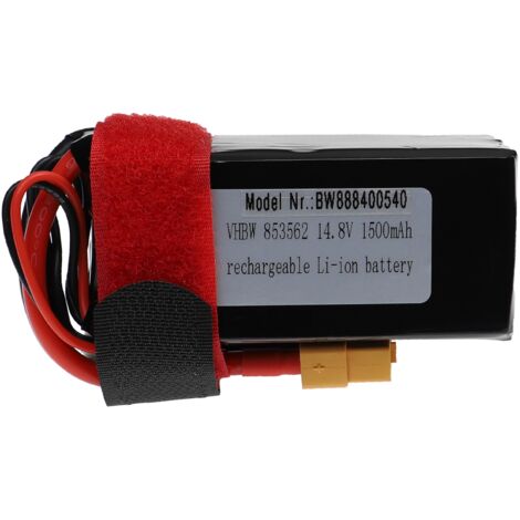 vhbw Batería recargable compatible con XT60 clavija (m) para modelismo p ej coche carreras, avión (1500mAh, 14,8V, Li-poli, 72 x 37 x 37mm)