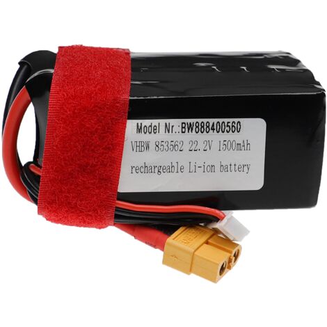 vhbw Batería recargable compatible con XT60 clavija (m) para modelismo p ej coche carreras, avión (1500mAh, 22,2V, polímero de litio)
