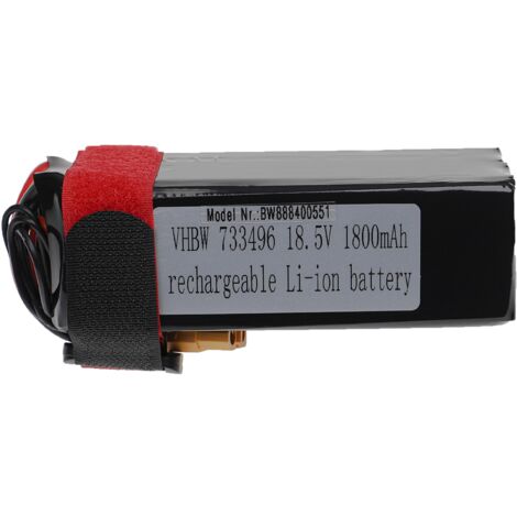 vhbw Batería recargable compatible con XT60 clavija (m) para modelismo p ej coche carreras, avión (1800mAh, 18,5V, polímero de litio, 108 x 36 x 34mm)