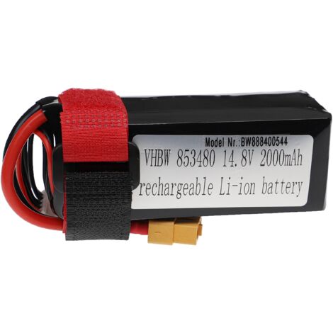 vhbw Batería recargable compatible con XT60 clavija (m) para modelismo p ej coche carreras, avión (2000mAh, 14,8V, Li-poli, 91 x 36 x 28mm)