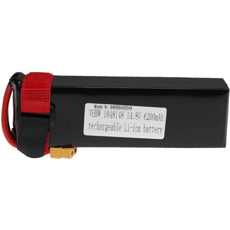 vhbw Batería recargable compatible con XT60 clavija (m) para modelismo p ej coche carreras, avión (6200mAh, 14,8V, polímero de litio)
