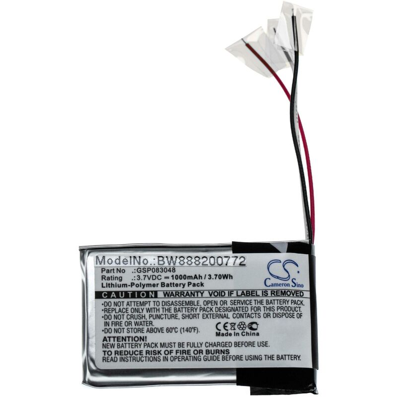 

Batería recargable reemplaza JBL GSP083048 para altavoces, cajas acústicas, bafles (1000 mAh, 3,7 V, polímero de litio) - Vhbw