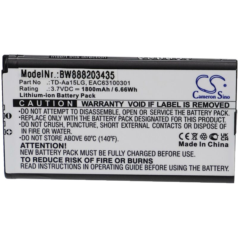 

vhbw Batería recargable reemplaza LG EAC63100301, TD-Aa15 para altavoces, cajas acústicas (1800 mAh, 3,7 V, Li-Ion)