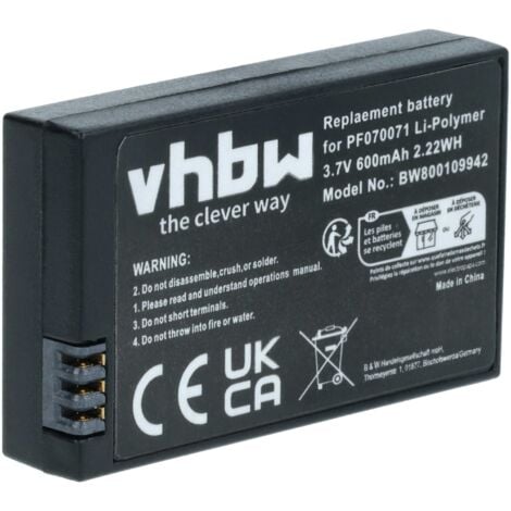vhbw Batería recargable reemplaza Parrot PF070238, PF070071, MCSAS00314, MCSAS00319 para dron, multicóptero, cuadricóptero (600 mAh, 3,7 V, polímero de litio)