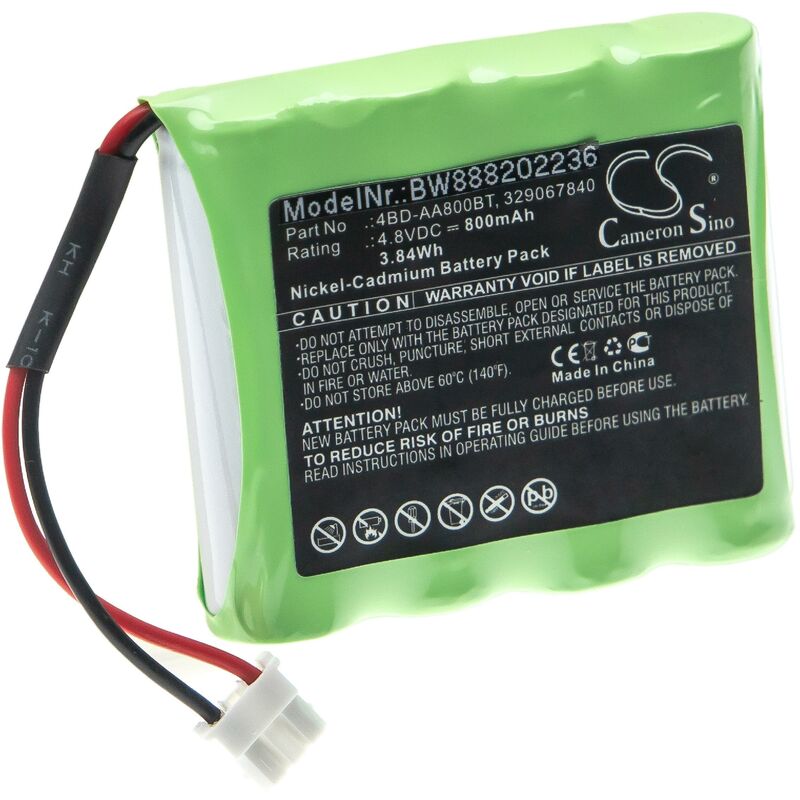 

Batería recargable reemplaza Schneider 329067840, 4BD-AA800BT, 513141006 para vía de evacuación (800 mAh, 4,8 V, NiCd) - Vhbw
