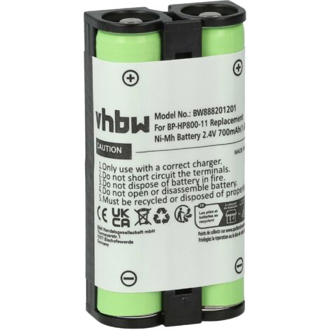 vhbw Batería recargable reemplaza Sony BP-HP800-11 para auriculares inalámbricos, cascos (700 mAh, 2,4 V, NiMH)