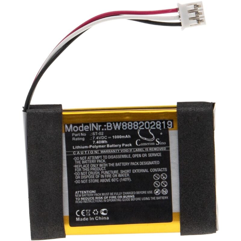 

Batería recargable reemplaza Sony ST-02 para altavoces, cajas acústicas, bafles (1000 mAh, 7,4 V, polímero de litio) - Vhbw