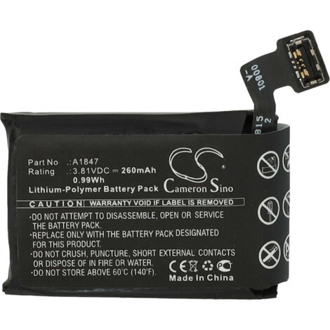 vhbw Batería reemplaza Apple A1847 para smartwatch, reloj de actividad (260 mAh, 3,81 V, Li-poli) + herramientas