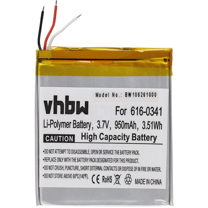 

Batería recargable compatible con Apple iPod Touch MA627LL/B, MB376LL/A, MB528LL/A reproductor de música MP3 (950 mAh, 3,7 V, polímero de litio)