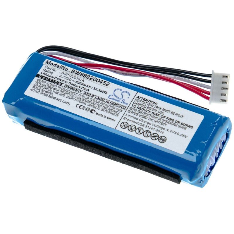 

Batería recargable reemplaza JBL GSP1029102A para altavoces, cajas acústicas, bafles (6000 mAh, 3,7 V, polímero de litio) - Vhbw