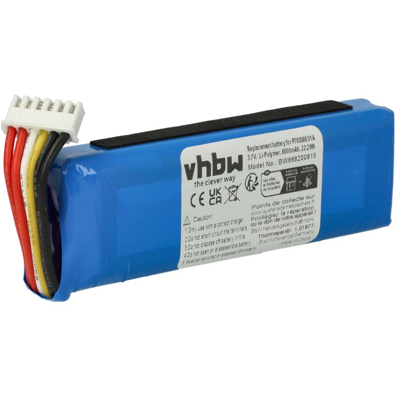 

Batería recargable reemplaza JBL P763098 01A para altavoces, cajas acústicas, bafles (6000 mAh, 3,7 V, polímero de litio) - Vhbw