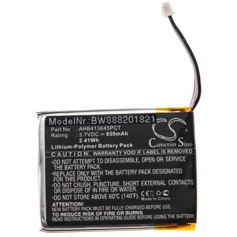 

vhbw Batería recargable reemplaza Sennheiser AHB413645PCT para auriculares inalámbricos, cascos (650 mAh, 3,7 V, polímero de litio)