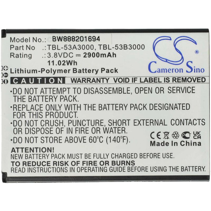 

Batería recargable reemplaza TP-Link TBL-53A3000, TBL-53B3000 para router (2900 mAh, 3,8 V, polímero de litio) - Vhbw
