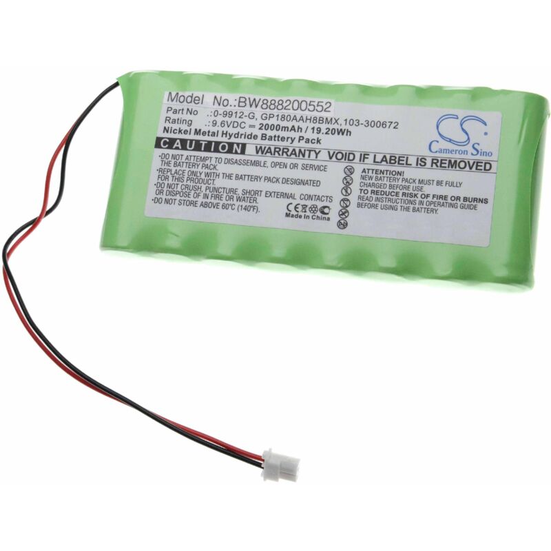 

Batería recargable reemplaza Visonic 0-9912-G, 103-300672, GP180AAH8BMX para sistema alarma (2000 mAh, 9,6 V, NiMH) - Vhbw