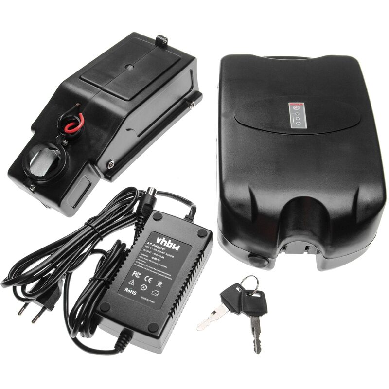 

vhbw Batería tubo sillín 36V Li-Ion 8,8Ah en diseño de rana + soporte incl. cargador, compatible con varias bicicletas eléctricas, pedelecs