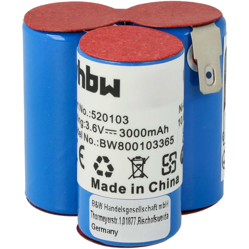 Batteria compatibile con aeg Liliput AG1413, AG1412, AG1411 home cleaner (3000mAh, 3,6V, NiMH) - Vhbw