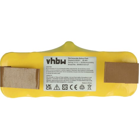 vhbw batteria compatibile con iRobot Roomba 774, 775, 775 Pet, 776, 776p, 782, 782E  aspirapolvere, Home Cleaner (3000mAh, 14,4V, NiMH)