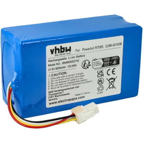 vhbw batteria compatibile con Samsung Powerbot VR1AM7010U5/AA, R7040, R7090, R7070, R7065 aspirapolvere (6000mAh, 21,6V, Li-Ion, senza custodia)