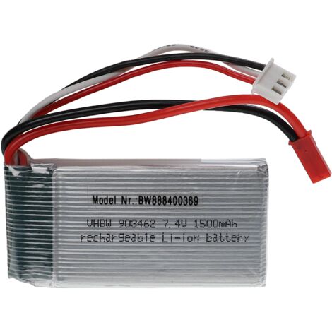 vhbw batteria con BEC per modellismo per es. macchine da corsa, elicotteri, aerei (1500mAh, 7,4V, Li-Poly, 68 x 34 x 18,5 mm)