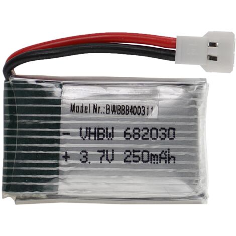 vhbw batteria con XH 2.54 2P per modellismo per es. macchine da corsa, elicotteri, aerei (250mAh, 3,7V, Li-Poly, 33 x 20 x 8,5 mm)