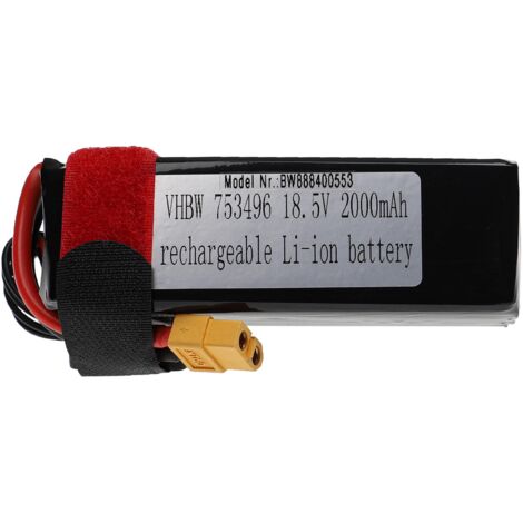 vhbw batteria con XT60 per modellismo per es. macchine da corsa, elicotteri, aerei (2000mAh, 18,5V, Li-Poly, 105 x 36 x 40 mm)