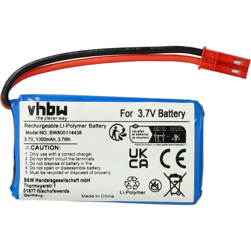 Image of Vhbw - Batteria Li-Ion 1000mAh (3.7V) compatibile con Modellino di Quadricottero 20c