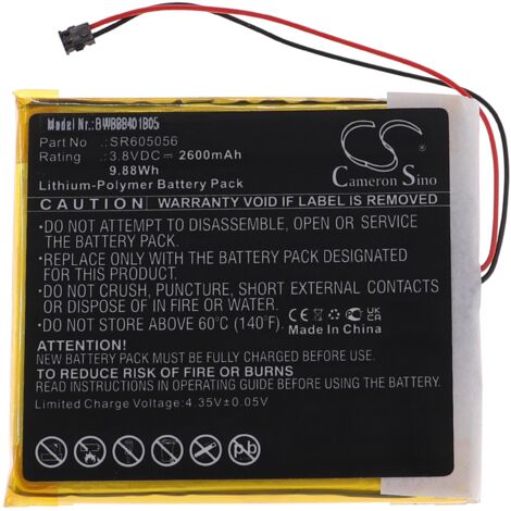 vhbw batteria sostituisce Astell & Kern SR605056 per MP3 music player lettore musicale (2600mAh, 3,8V, Li-Poly)