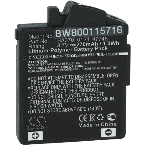 vhbw batteria sostituisce Sennheiser 0121147748, BA370, BA-370PX, BA 370 PX per auricolari cuffie wireless (270mAh, 3,7V, Li-Poly)