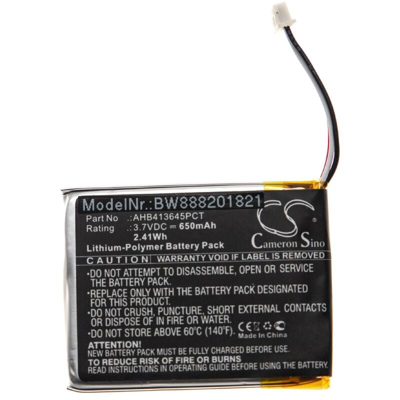 Image of vhbw batteria sostituisce Sennheiser 507271-88, AHB413645PCT per auricolari cuffie wireless (650mAh, 3,7V, Li-Poly)