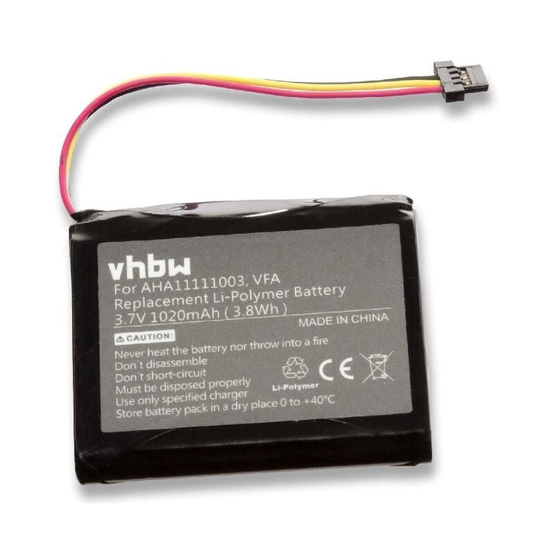 vhbw Batterie 1020mAh (3.7V) pour système de navigation TomTom 4EN62. 4EN6.001.02, Start 60, Start 60 EU, Start 60 M comme AHA11111003, VFA.