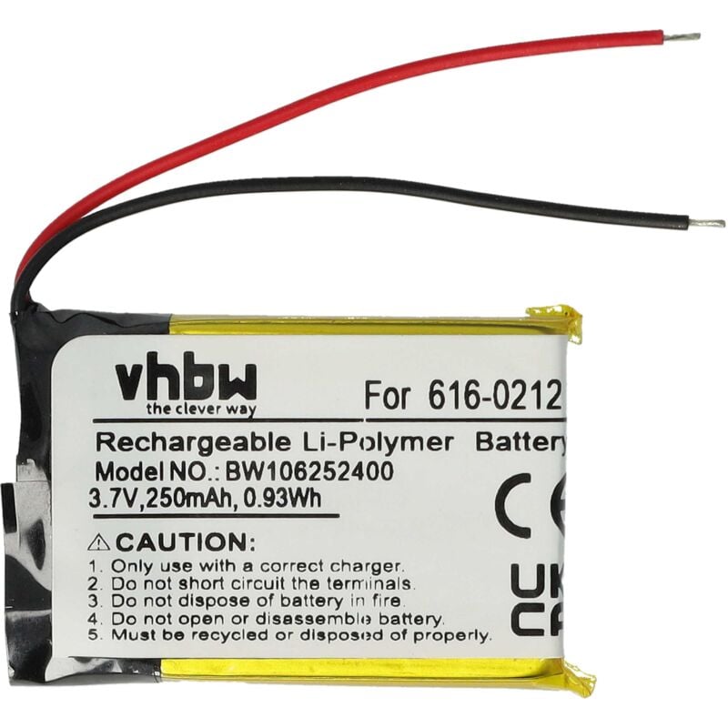vhbw 1x Batterie compatible avec Apple IPod Shuffle 1G, MB226LL/AiPOD, 1re génération lecteur de musique MP3 (250mAh, 3,7V, Li-polymère)