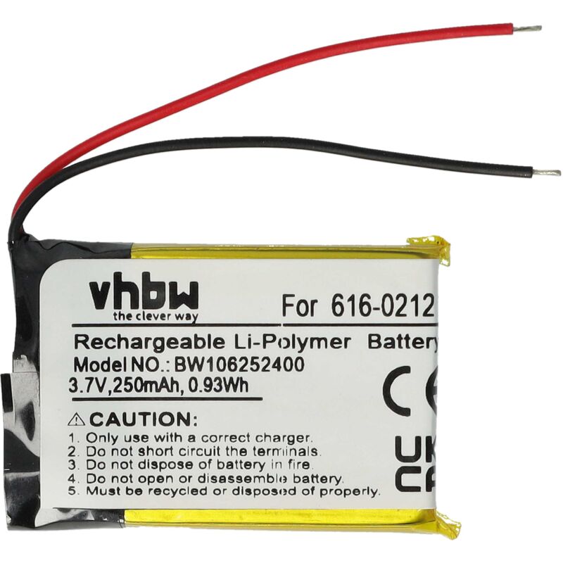 Vhbw - batterie compatible avec Apple IPod Shuffle MB812LL/AiPOD, MB814LL/AiPOD, MB816LL/A lecteur MP3 baladeur MP3 Player (250mAh, 3,7V, Li-Polymère)