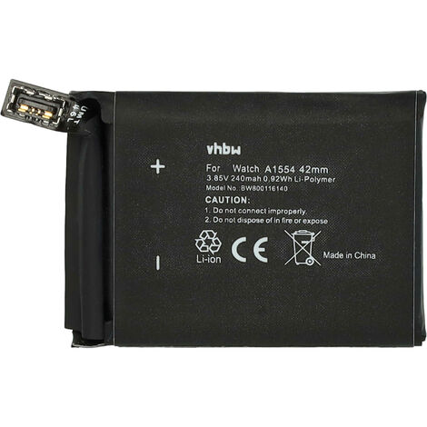 vhbw Batterie compatible avec Apple Watch A1554 42mm 1re génération smartwatch montre connectée bracelet fitness (240mAh, 3,85V, Li-polymère) + outils