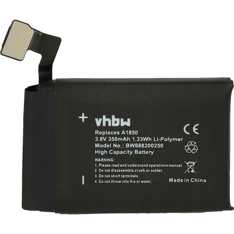 vhbw Batterie compatible avec Apple Watch MQK22LL/A, MQK32LL/A smartwatch montre connectée bracelet fitness (350mAh, 3,8V, Li-polymère) + outils