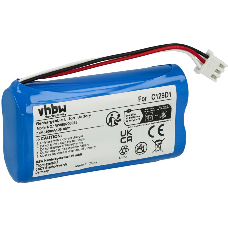 Vhbw - Batterie compatible avec Bang & Olufsen BeoPlay P6 haut-parleurs, enceintes portatives (3400mAh, 7,4V, Li-ion)