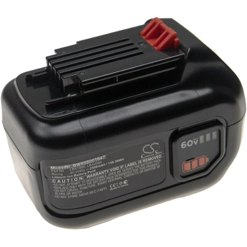 Vhbw - 1x Batterie compatible avec Black & Decker 60V max trimmer, LHT360, CM2060C, LHT360CFF, LHT360C outil électrique (2500 mAh, Li-ion, 60 v)
