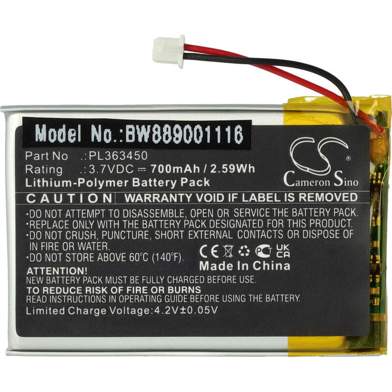 Batterie compatible avec BlueParrott S450, S450-XT casque audio, écouteurs sans fil (700mAh, 3,7V, Li-polymère) - Vhbw
