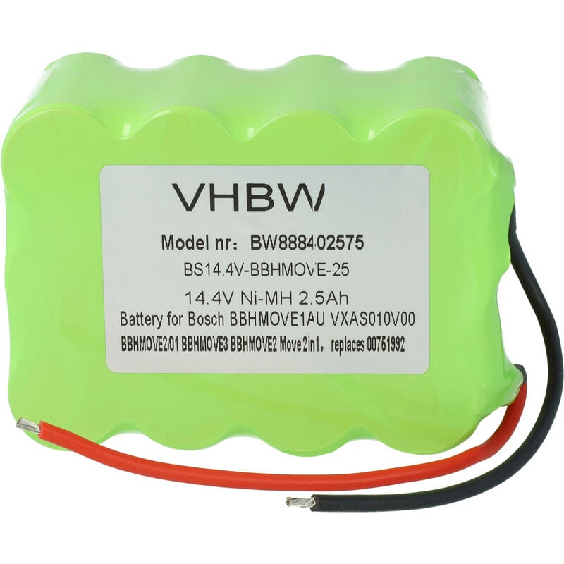 Vhbw - Batterie compatible avec Bosch Move 2in1, 2in1 14.4V, BBHMOVE1/01, BBHMOVE1/03, BBHMOVE1AU/03 aspirateur (2500mAh, 14,4V, NiMH)