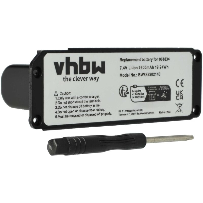 vhbw batterie compatible avec Bose Soundlink 413295, Mini haut-parleurs, enceintes (2600mAh, 7,4V, Li-ion)