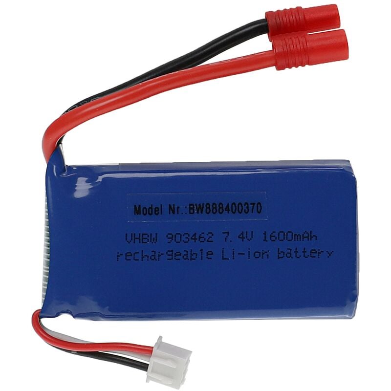 Batterie compatible avec connecteur banane 3,5 mm pour modéle rc par ex. voiture de course, avion (1600mAh, 7,4V, Li-polymère, 70 x 34 x 18 mm) - Vhbw