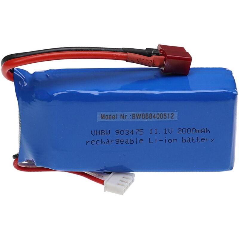 Vhbw - Batterie compatible avec connecteur t pour modéle rc par ex. voiture de course, avion (2000mAh, 11,1V, Li-polymère, 86 x 34 x 28 mm)