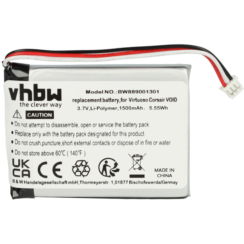 Batterie compatible avec Corsair Void pro rgb, HS70, HS75 xb, HS70 se, Void, Void pro casque audio, écouteurs sans fil (1500mAh, 3,7V, Li-ion) - Vhbw