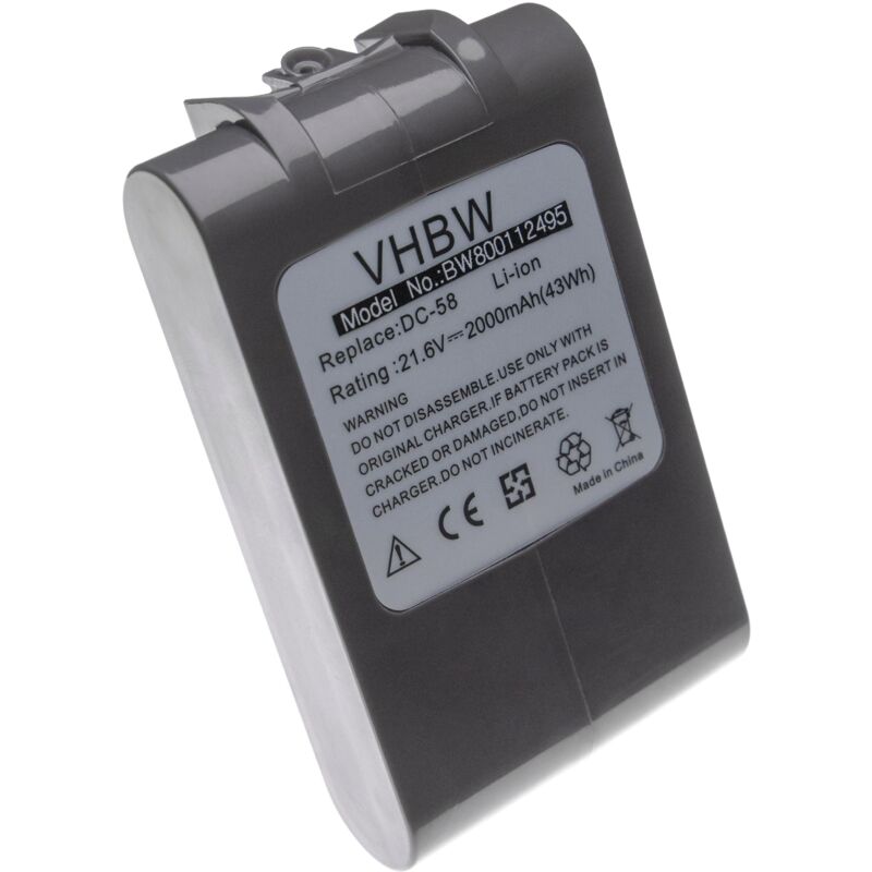 1x Batterie compatible avec Dyson V6 Cord-free, V6 hepa, V6 Motorhead, V6 Fluffy, V6 Mattress robot électroménager (2000mAh, 21,6V, Li-ion) - Vhbw