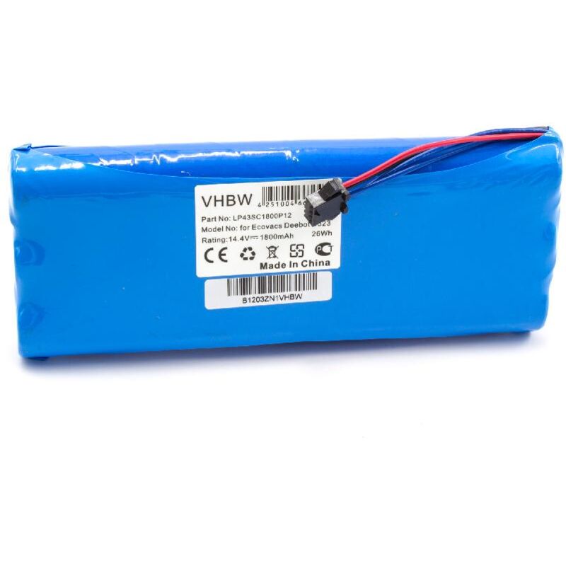 vhbw Batterie compatible avec Ecovacs Deebot D570, D58, D580, D79 aspirateur, robot électroménager (1&8239800mAh, 14,4V, NiMH)