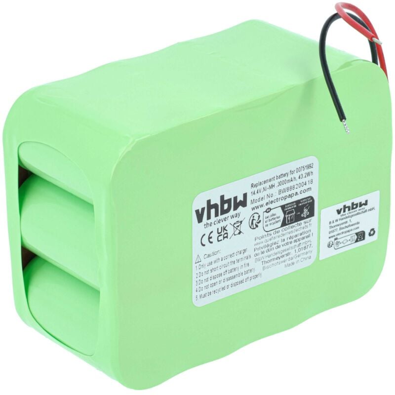 Batterie remplacement pour Bosch FD8901, GP180SCHSV12Y2H, GPRHC18SV007, VBH14401/03, VXAS010V00, 00751992 pour aspirateur (3000mAh, 14,4V, NiMH)