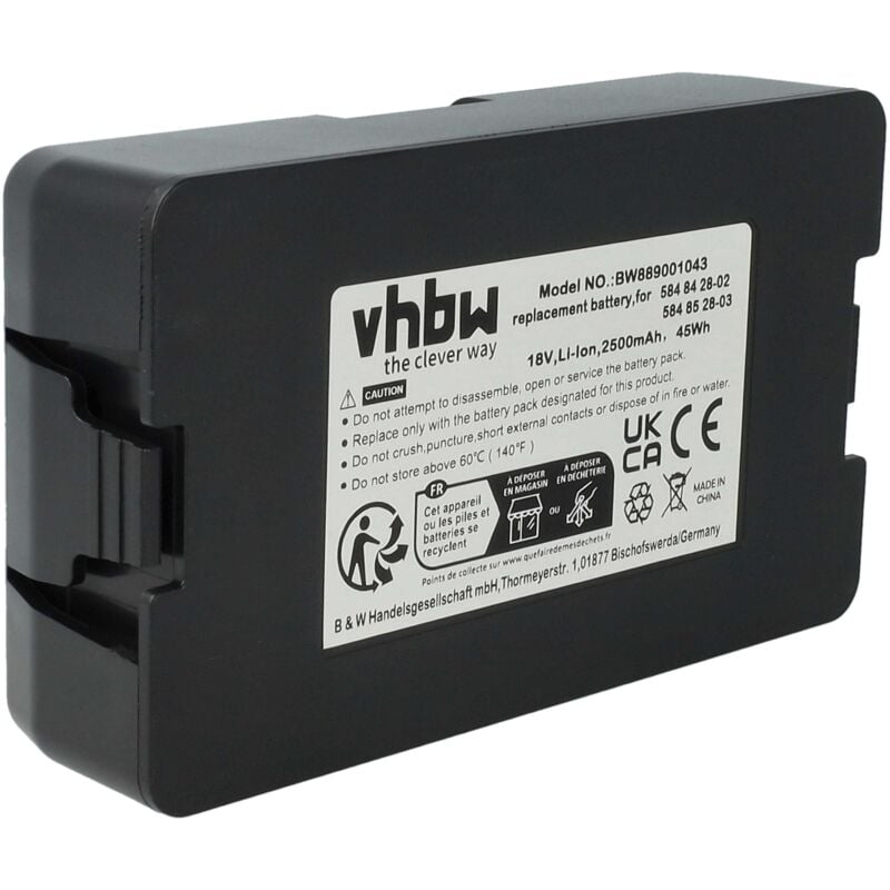 Vhbw - 1x Batterie compatible avec Gardena sileno city 600m2 15010-20, 500m2 15002-20 robot tondeuse (2500mAh, 18V, Li-ion)